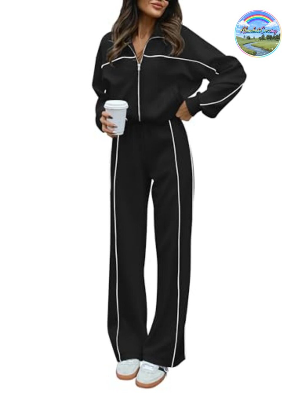 Women's 2 Piece Lounge Set Zip Up Sweatshirt Wide Leg Pants Athletic Active